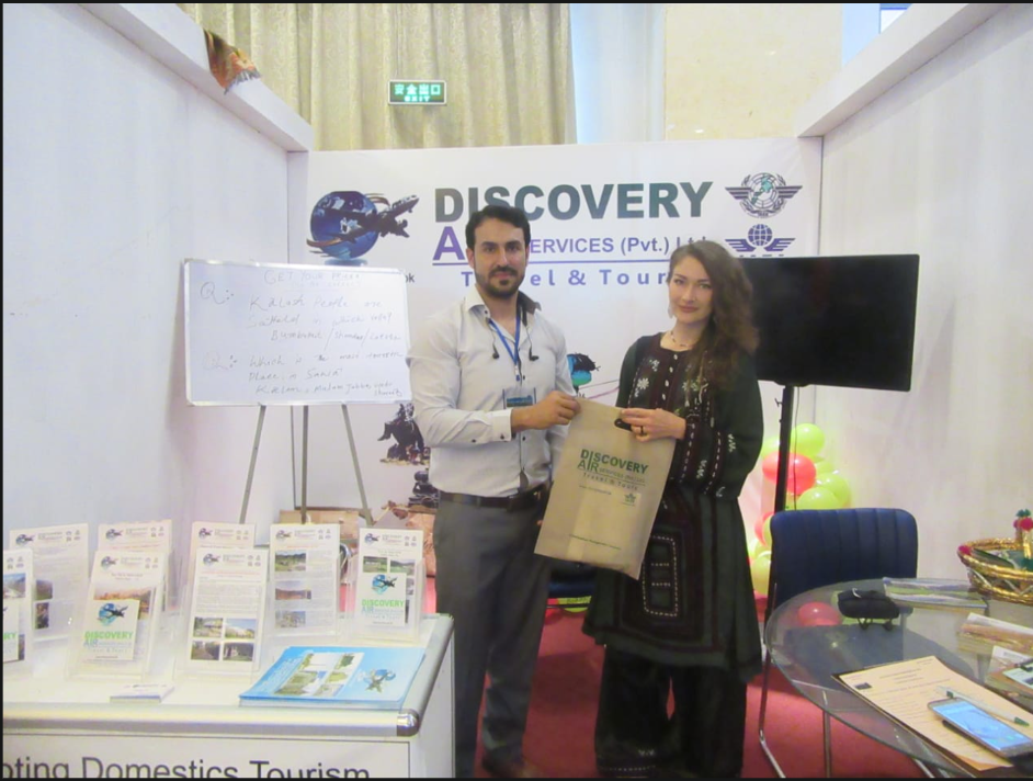 Canadian Solo Biker Rozzie Gabrillea Visited Discovery Air Stall at Tourism Expo Islamabad
